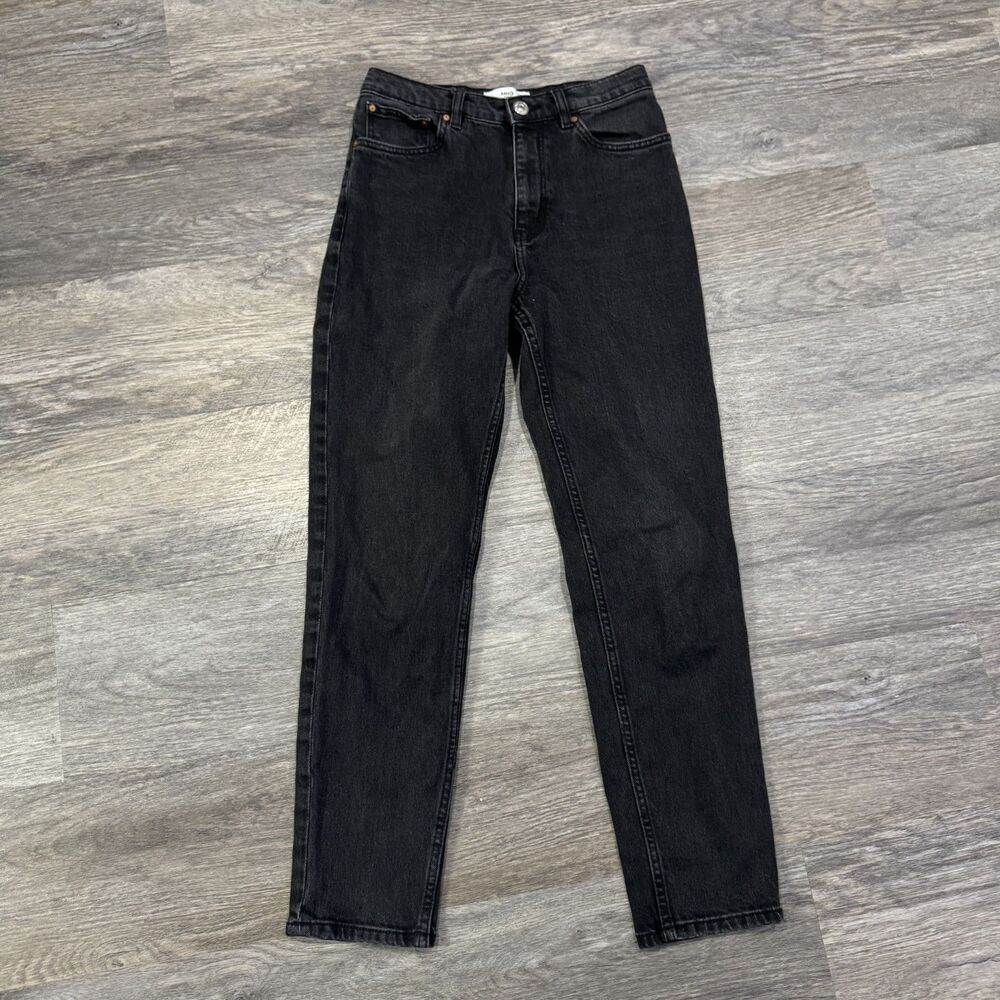 Mango MNG Mom Jeans Womens Size 4 Washed Black High Rise Denim